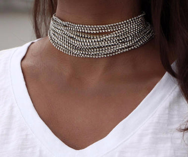 Multiple Layers Rhinestone Choker