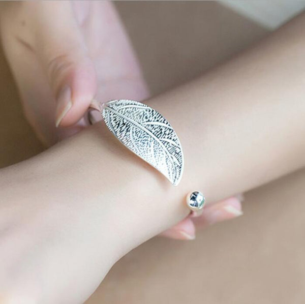 Fashion Trendy Open Leaf Cuff Bangle